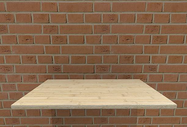 istock Empty top wood laminate floor shelves 539969878