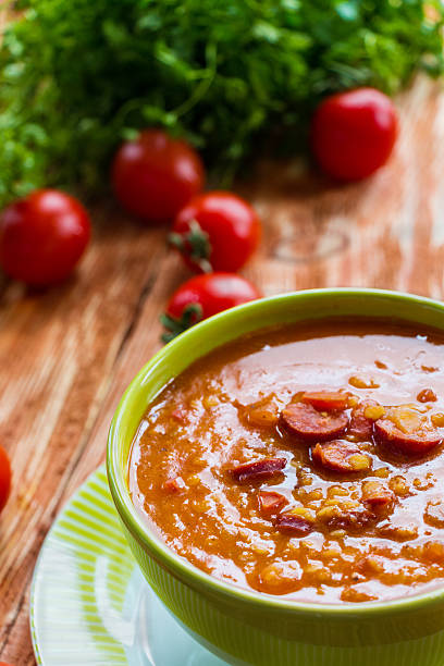 istock Tomato soup with smoked sausage, tomatoes and lentil 539974036