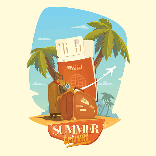 иллюстрация для летних поездок. - tropical climate banner tropical rainforest placard stock illustrations