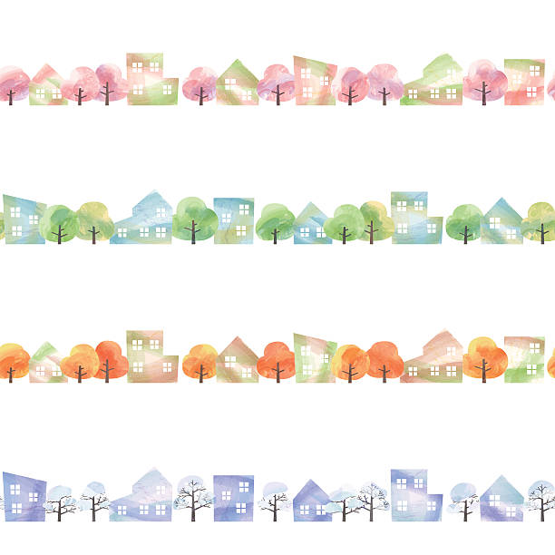 cztery pory roku miasta - seamless house pattern town stock illustrations