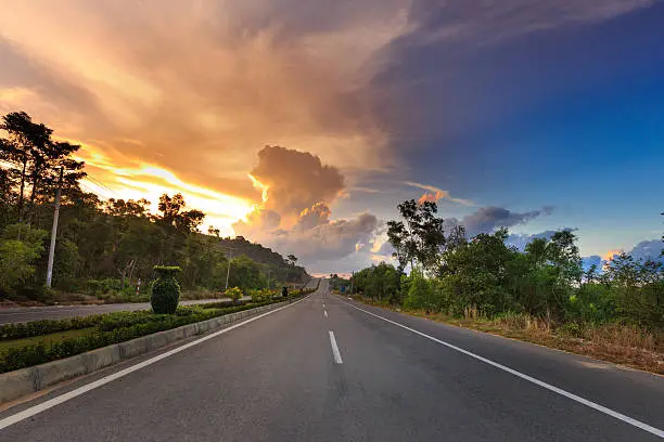 tropical road in jungle with a scenic view of PhuQuoc island, Vietnam