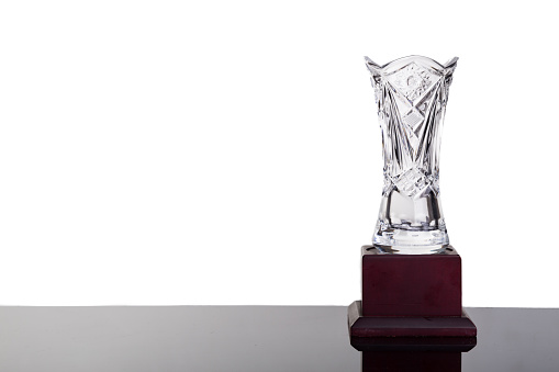 Elegant and classy crystal vase trophy on white background flushed right