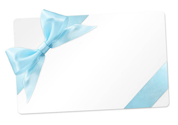istock gift card with blue ribbon bow Isolated on white background 539980374