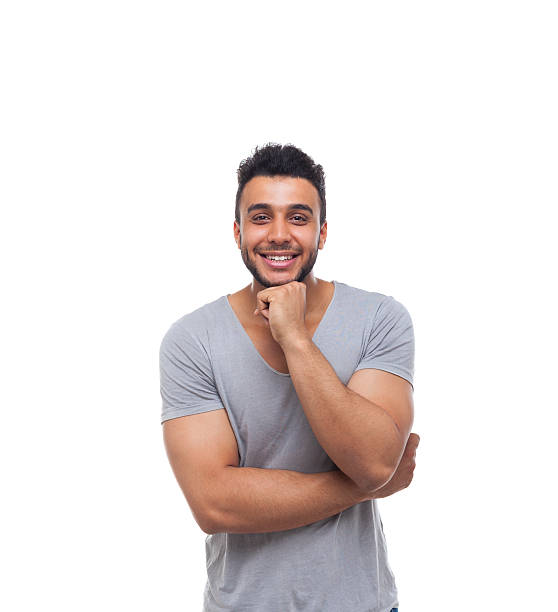 istock Casual Man Hand Hold Chin Smiling Young Handsome Guy 539980616