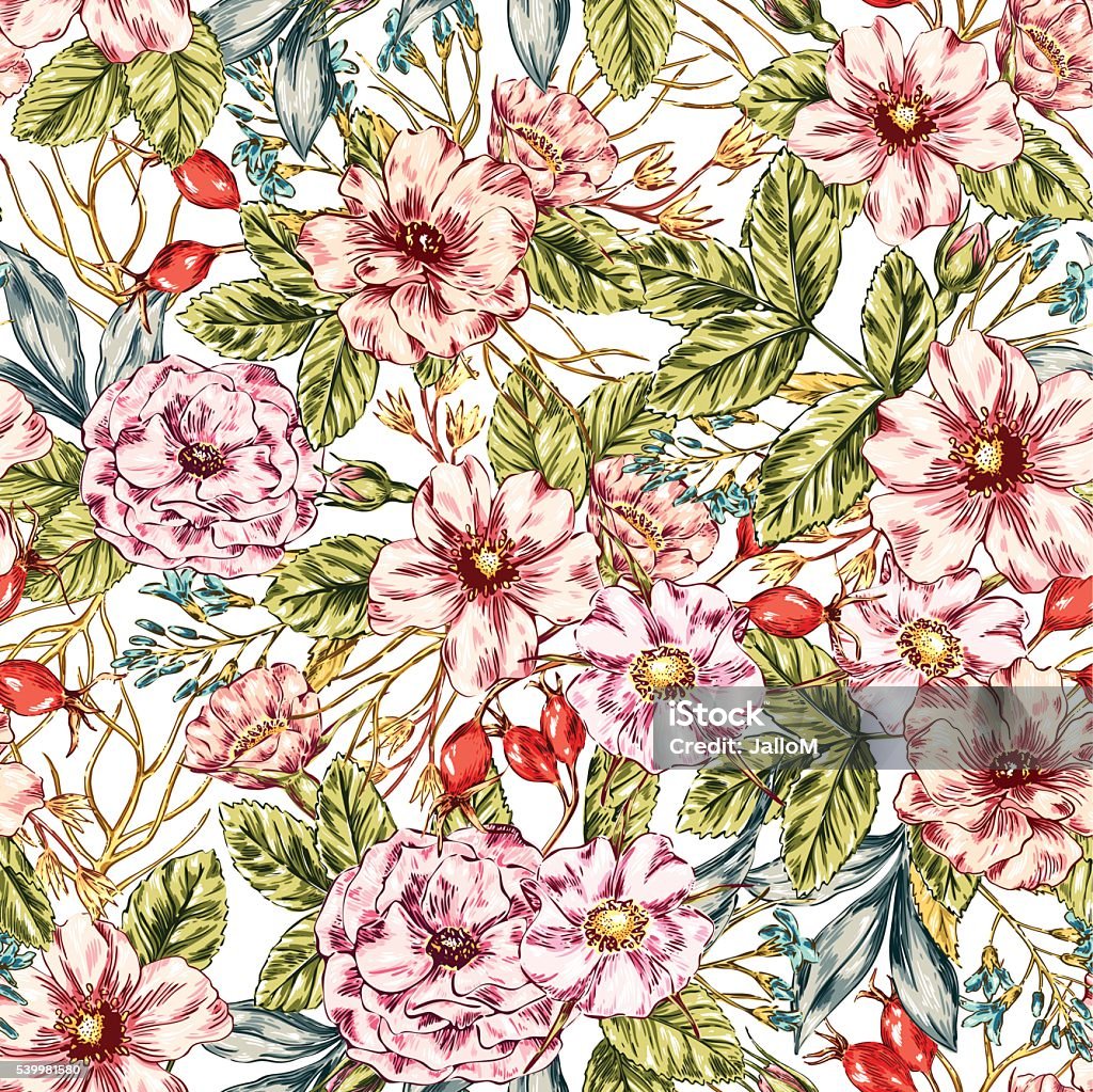 Wild Roses Header Seamless Wild Rose Pattern Stock Illustration - Download Image Now ...
