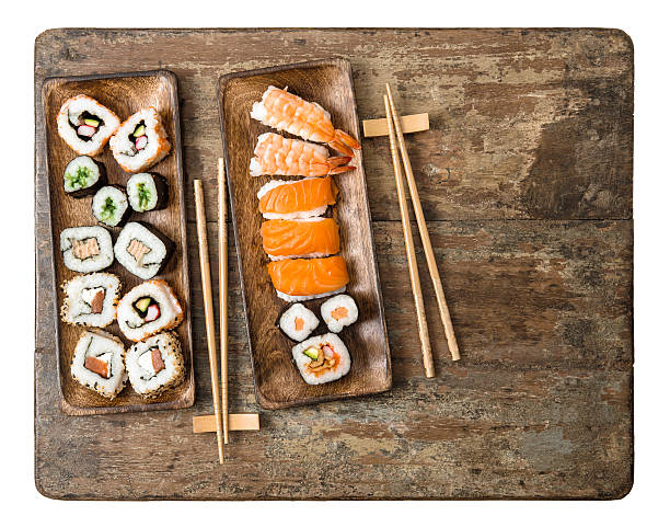 Traditional japanese food. Sushi rolls, maki, nigiri Seafood