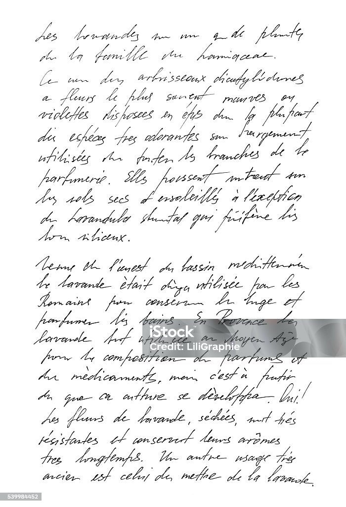 Unbestimmt text Französisch. Handgeschriebene Brief. Handschrift - Lizenzfrei Handschrift Stock-Foto