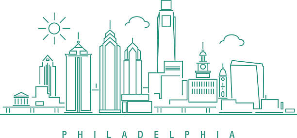 ilustraciones, imágenes clip art, dibujos animados e iconos de stock de horizonte de filadelfia - philadelphia