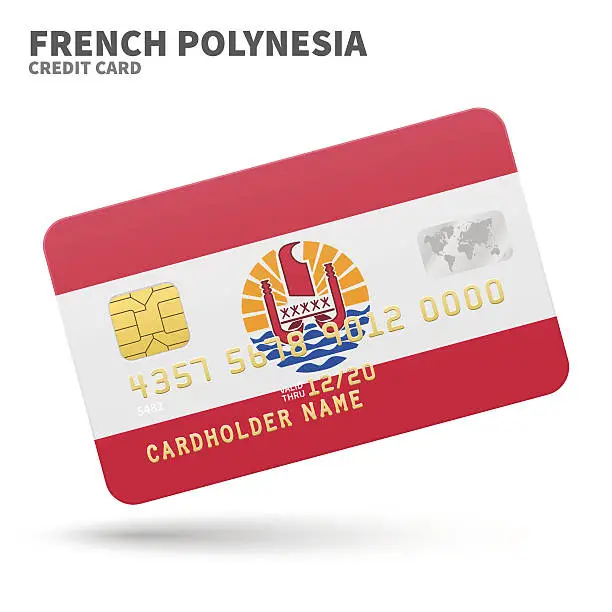 Vector illustration of Credit card with French Polynesia flag background for bank, presentations