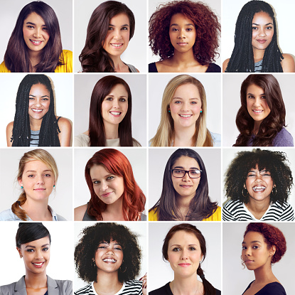 Composite image of a diverse group of smiling women