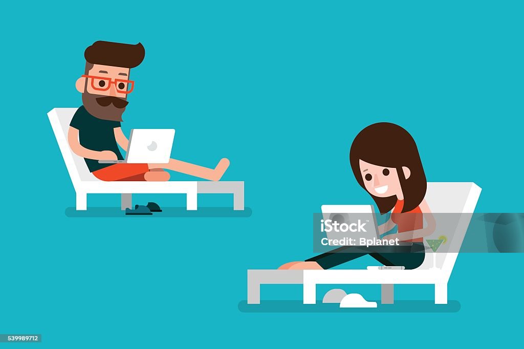 Mann und Frau arbeiten mit computer. - Lizenzfrei Männer Vektorgrafik