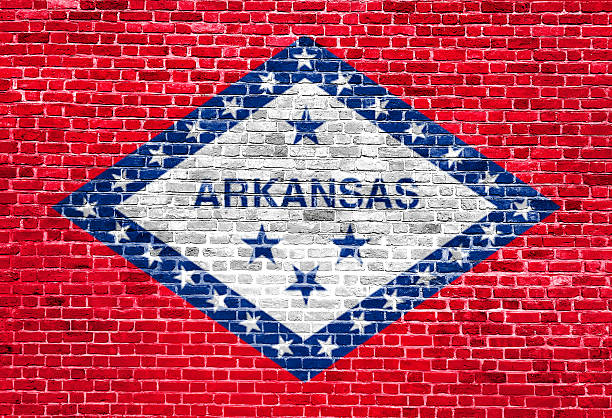 istock Arkansas US flag painted on old vintage brick wall 539990032