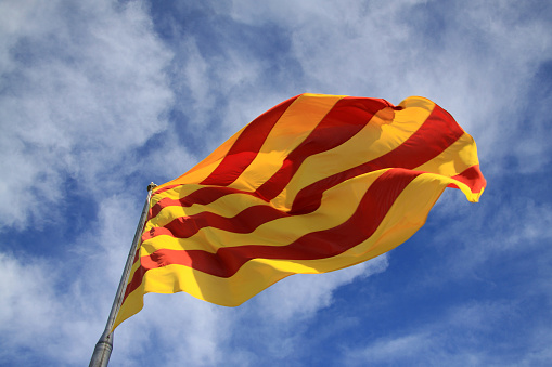 Catalan flag fluttering in the wind