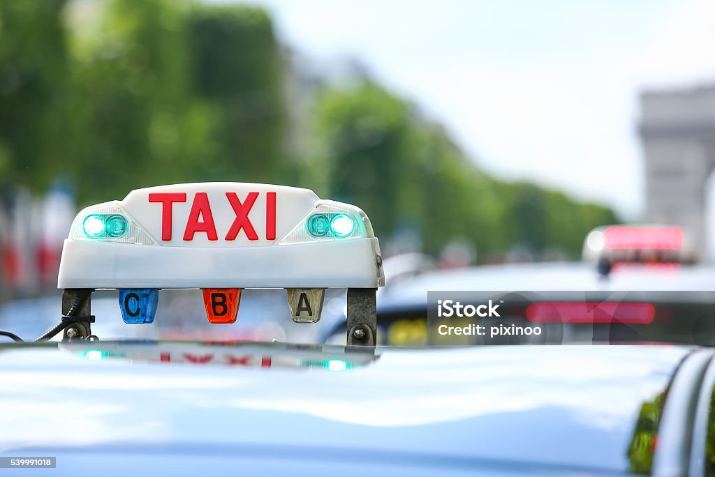 Parisian taxi in the city Taxi Stock Photo