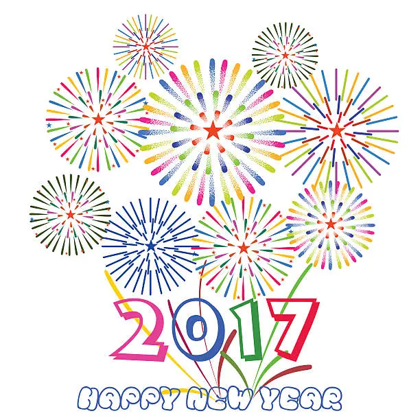 Vector illustration of Happy New Year 2017 with fireworks Display on white background