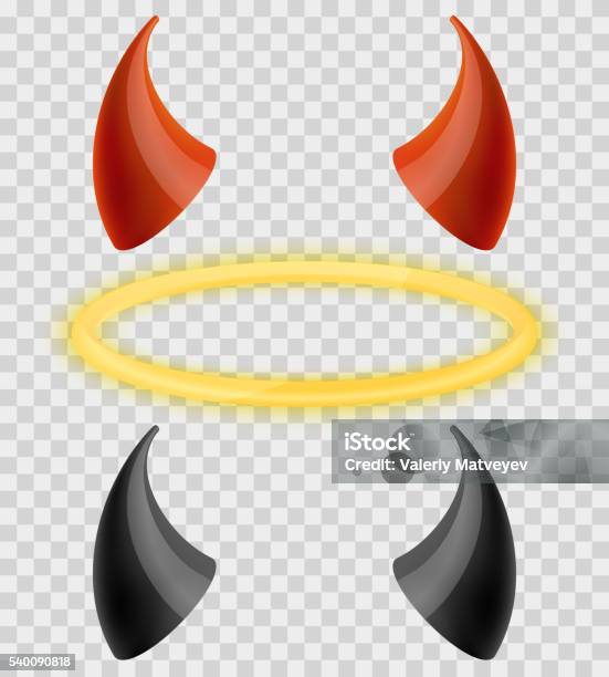 Angels Halo And Devils Black Red Horns Stock Illustration - Download Image Now - Devil, Horned, Halo - Symbol