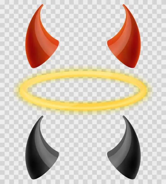 Vector illustration of Angels halo and devils black red horns