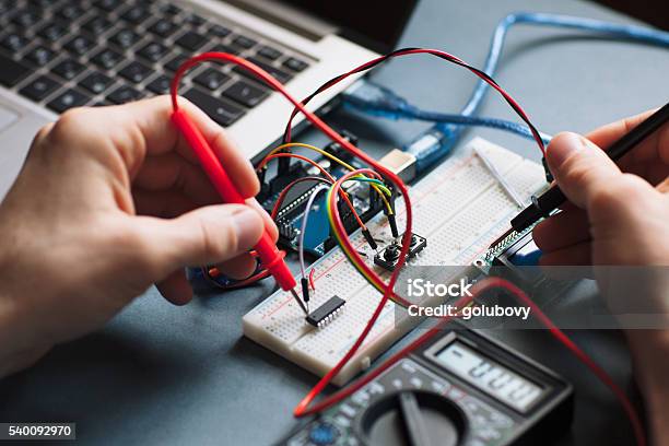 Single Board Microcontroller Testing Closeup Stock Photo - Download Image Now - Electronics Industry, Engineer, Engineering