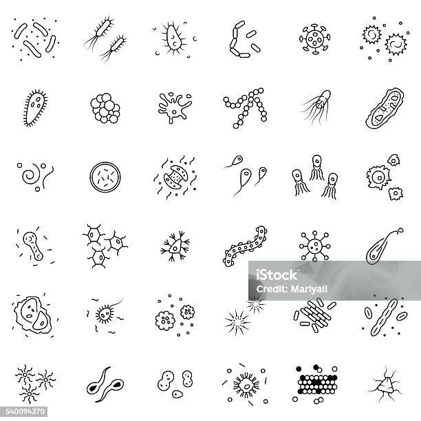 Ilustración de Icono De Bacterias Y Gérmenes En Estilo De Línea Delgada y más Vectores Libres de Derechos de Ícono