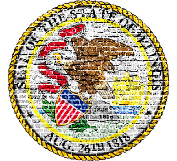 istock Illinois Seal US flag painted on old vintage brick wall 540094384