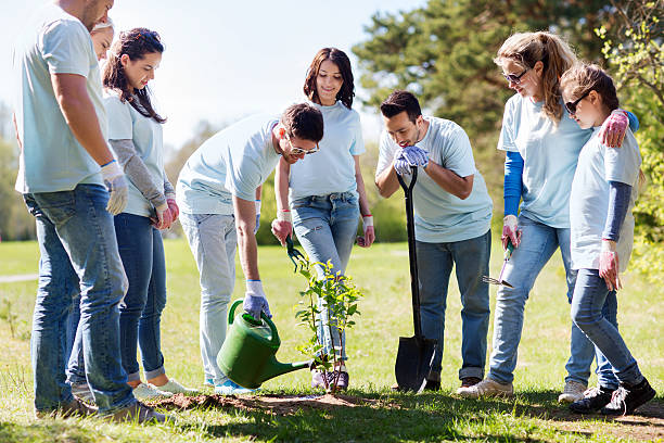 istock group of volunteers planting and watering tree 540095516