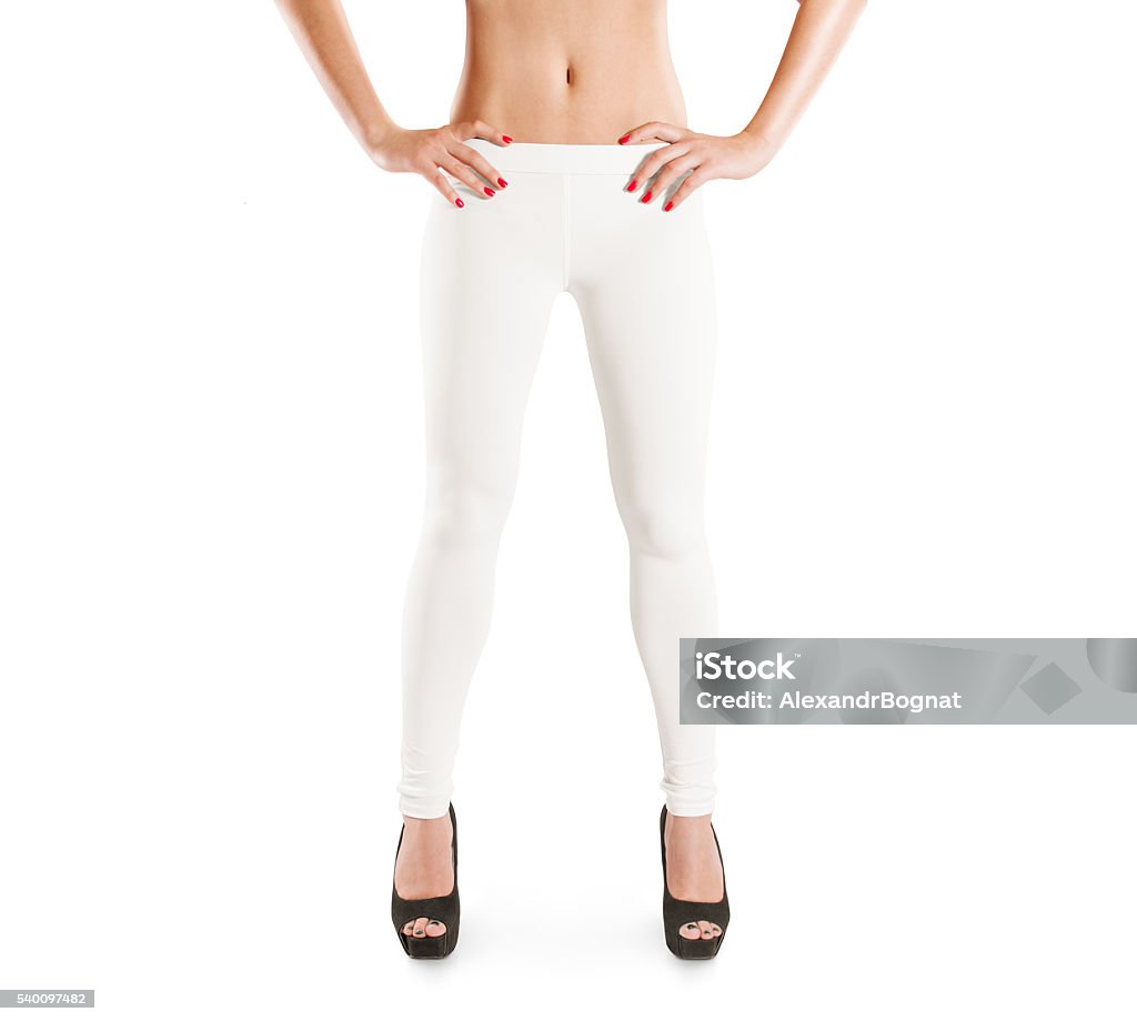 Woman Wear Blank White Leggings Mockup Isolated Stock Photo