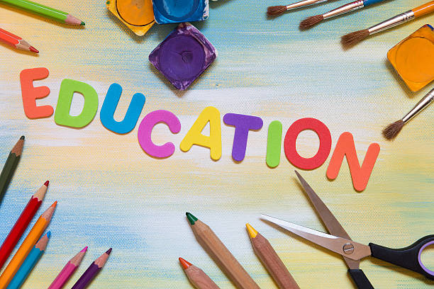 istock colorful letters and school supplies, education 540098910