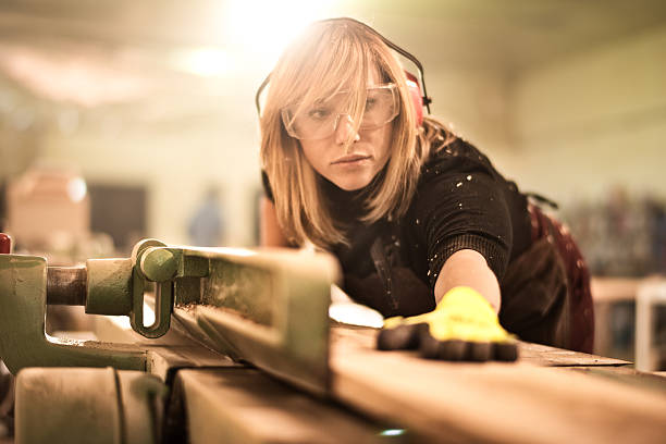 istock Blonde woman working with plank 540100404