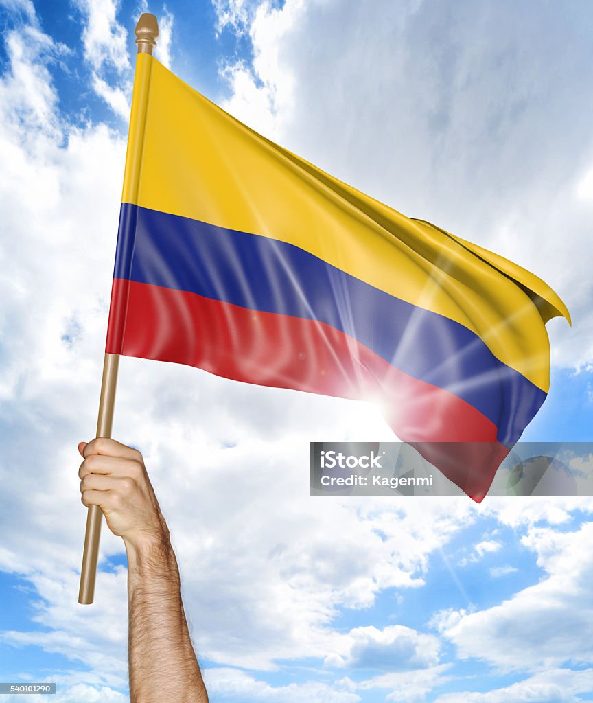 Persona Mano Sosteniendo La Bandera Nacional De Colombia Y Agitando Su Foto  de stock y más banco de imágenes de Activista - iStock