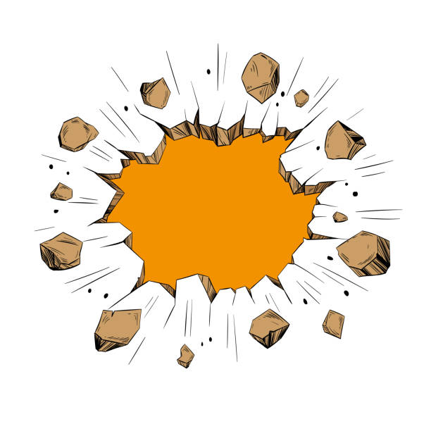 Hole in the wall. Comics style. Hand drawn vector illustration Hole in the wall. Comics style. Hand drawn vector illustration firework explosive material illustrations stock illustrations