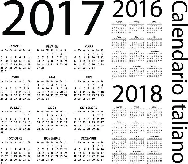 Vector illustration of Italian Calendar 2017 2016 2018 - illustration