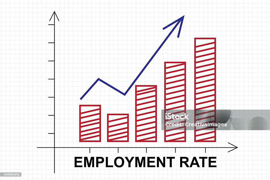 Employment rate graph with upward arrow Growing chart sign of employment rate with upward arrow on the whiteboard Arrow Symbol Stock Photo