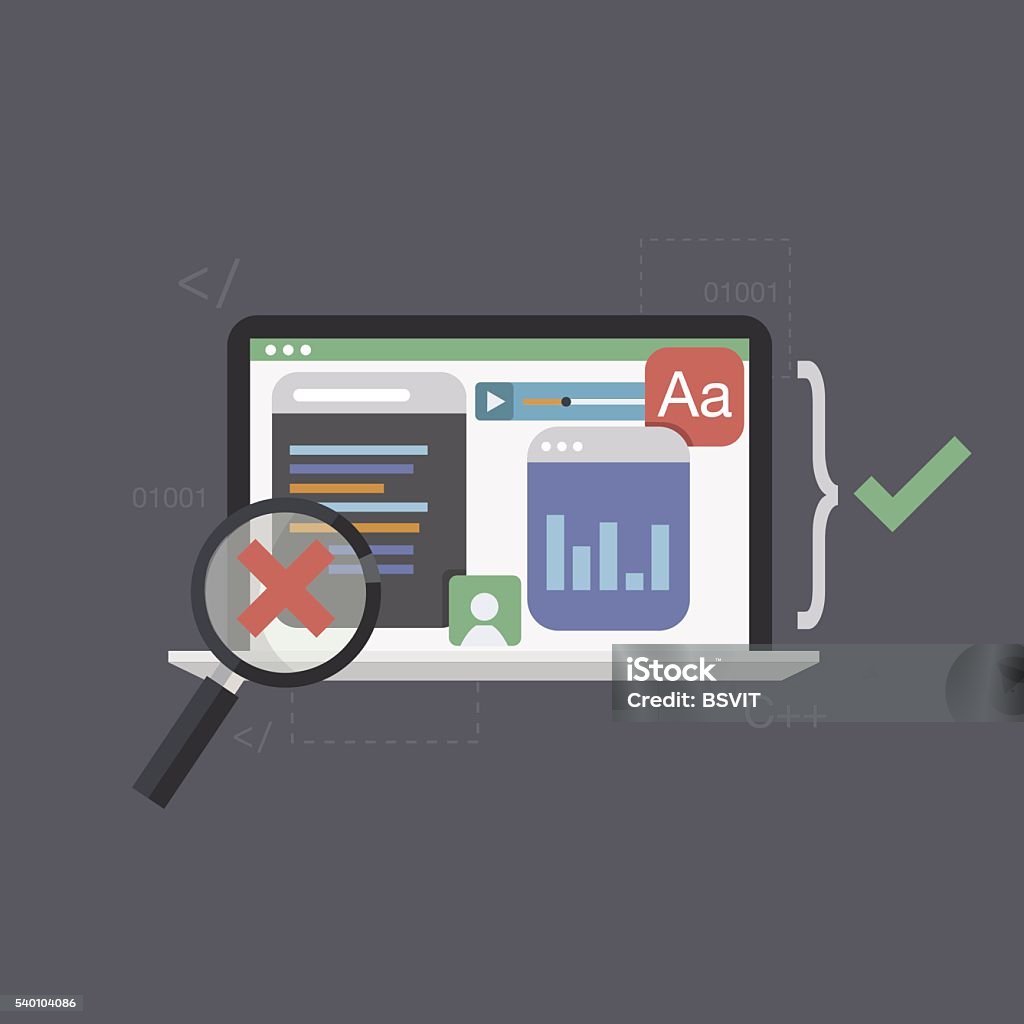 Being Tested Programming Software Testing Programming Code Vector Illustration Being Software ...