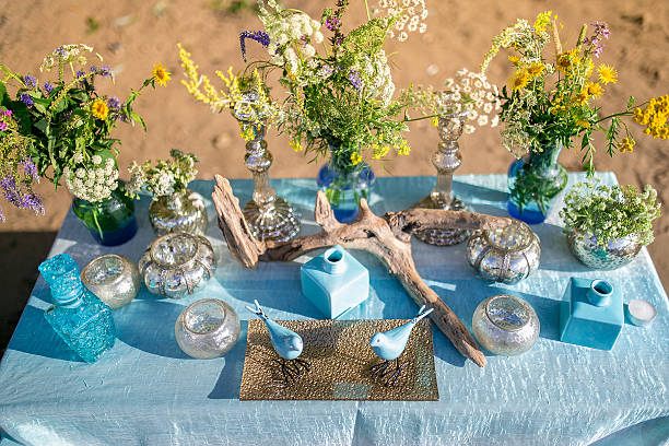 istock Vintage still life: Adorned designer table with vase of flowers 540105776