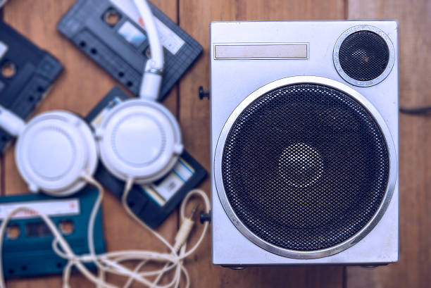 istock Old metal case speaker with tape and headphone 540109744