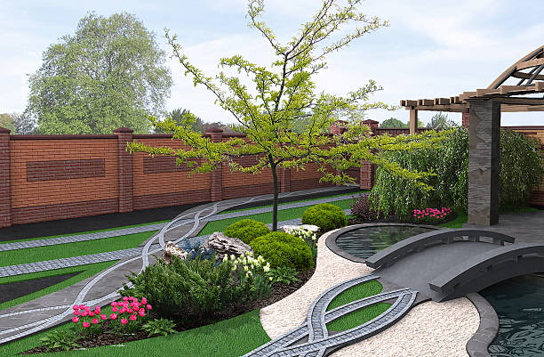 istock Japanese inspired garden, 3d render 540110480