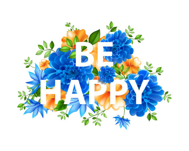 ilustraciones, imágenes clip art, dibujos animados e iconos de stock de ilustración de flores con letras gusto - plan flower arrangement single flower blue