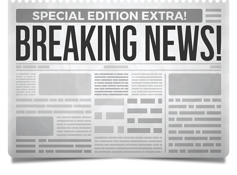 Breaking news newspaper concept isolated on white. EPS 10 file. Transparency effects used on highlight elements.