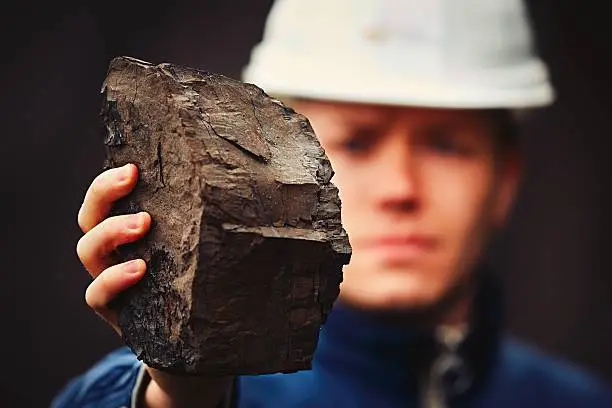 Worker is showing lignite - often referred to as brown coal