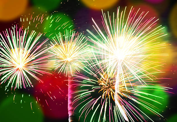 istock Fireworks with colorful bokeh lights background 540114502