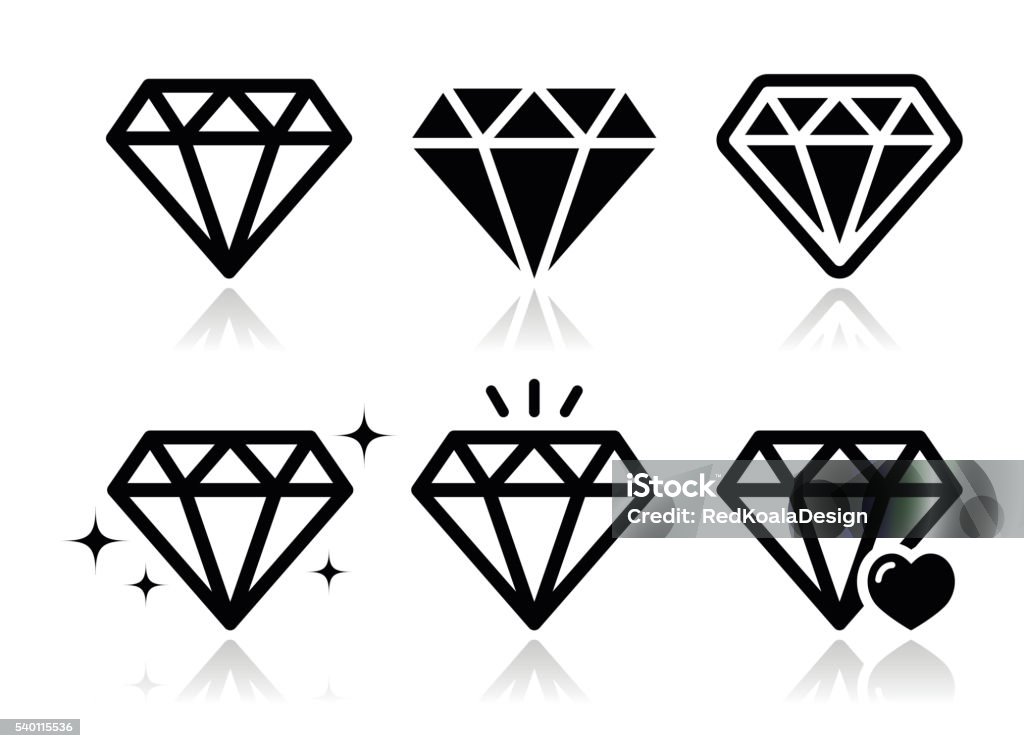 Diamond heart, luxury vector icons set Heart made of diamonds icons set isolated on white Arts Culture and Entertainment stock vector