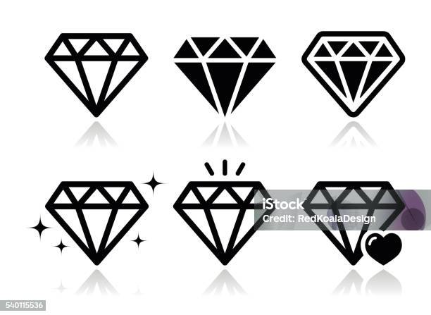 Diamond Heart Luxury Vector Icons Set Stock Illustration - Download Image Now - Arts Culture and Entertainment, Crystal, Diamond - Gemstone