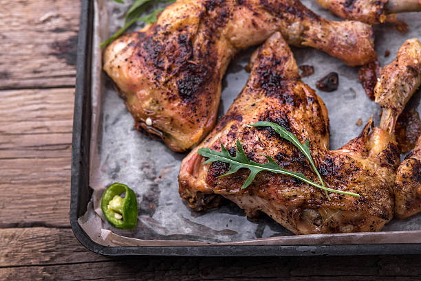 istock baked chicken legs on a baking sheet 540118076