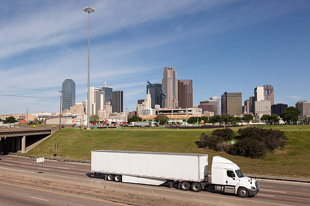 Truck in front of Dallas downtown