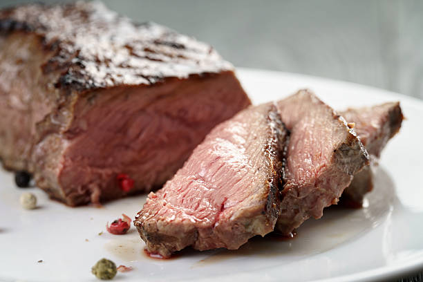 istock sliced beef steak on white plate close up 540122082