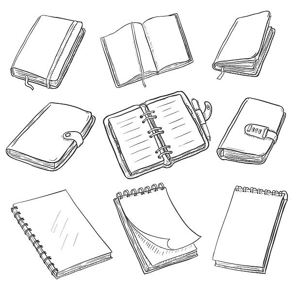 ilustraciones, imágenes clip art, dibujos animados e iconos de stock de vector de conjunto de cuadernos de dibujo - scratchpad