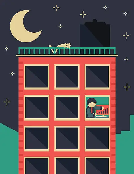 Vector illustration of Working Late