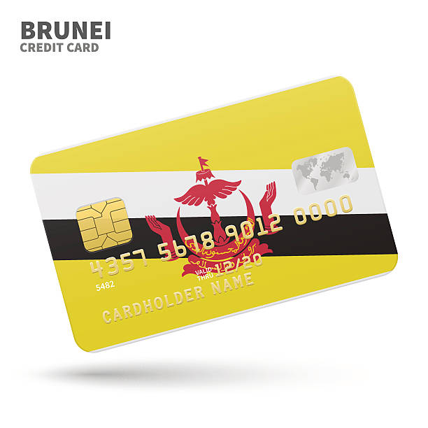 kartu kredit dengan latar belakang bendera brunei untuk bank, presentasi, dan - brunei money ilustrasi stok