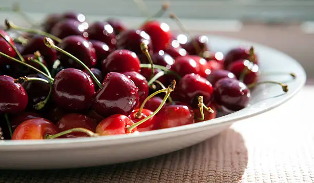 plate with cherry closeup
