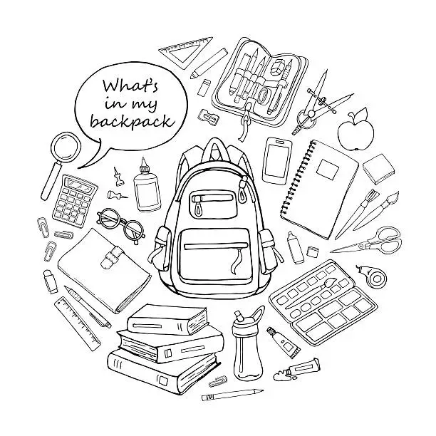 Vector illustration of Doodle sketch educations objects in round shape isoladed on white